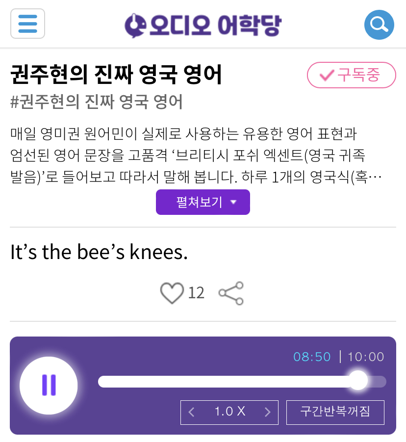 20.03.27.금 It’s the bee’s knees. 그건 최고예요. 권주현의 진짜 영국 영어