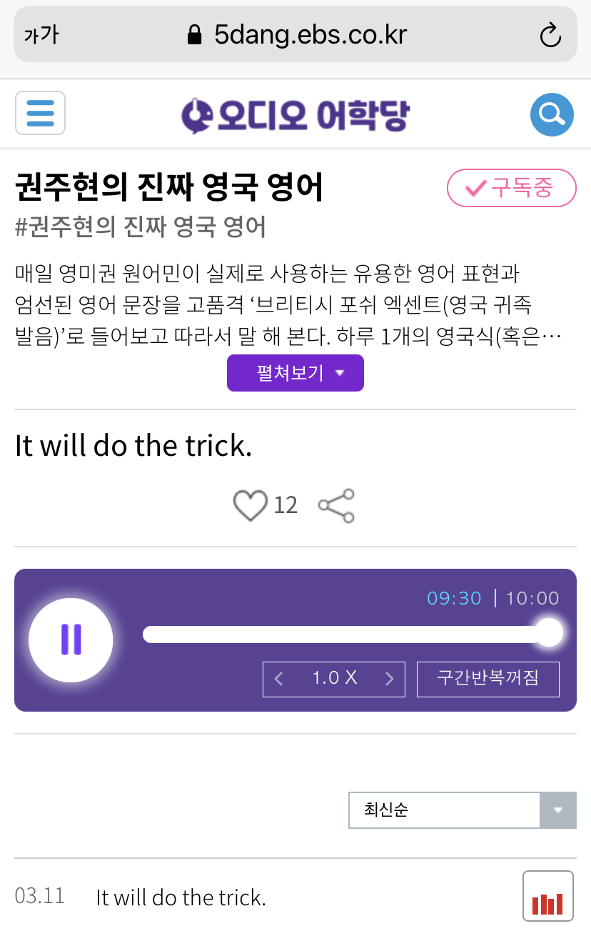 20.03.11.수 It will do the trick. 효과가 있을 거예요. 권주현의 진짜 영국 영어