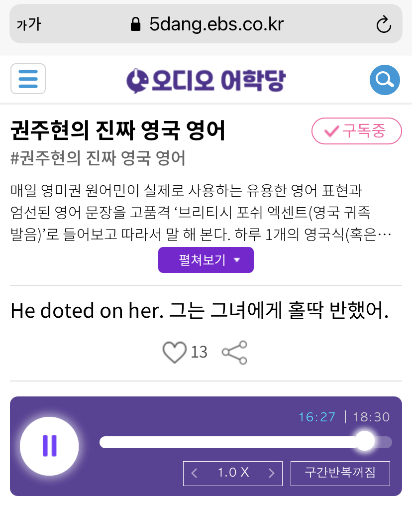 21.03.17.수 He doted on her. 그는 그녀에게 홀딱 반했어. 권주현의 진짜 영국 영어