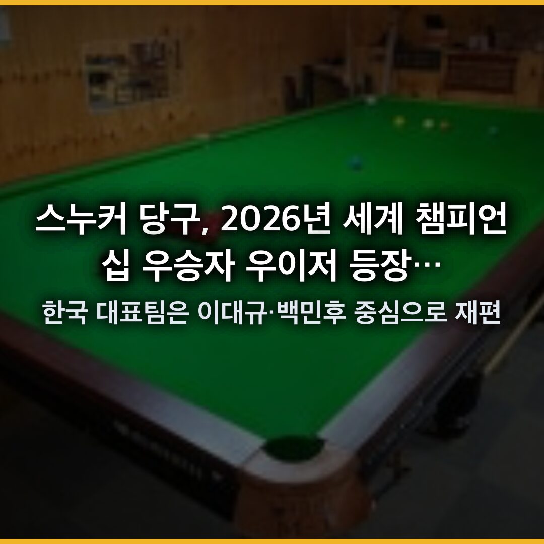 스누커 당구, 2026년 세계 챔피언십 우승자 우이저 등장…한국 대표팀은 이대규·백민후 중심으로 재편
