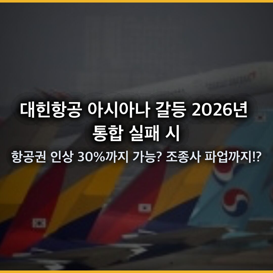 대힌항공 아시아나 갈등 2026년 통합 실패 시 항공권 인상 30%까지 가능? 조종사 파업부터