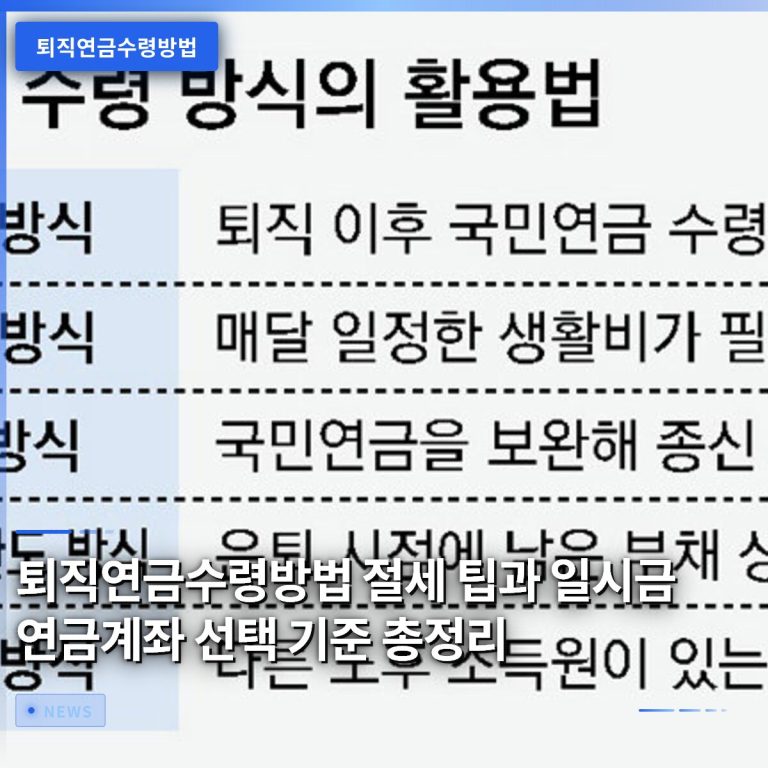 퇴직연금수령방법 절세 팁과 일시금 연금계좌 선택 기준 총정리