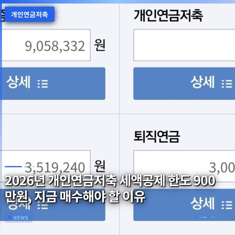 2026년 개인연금저축 세액공제 한도 900만원, 지금 매수해야 할 이유