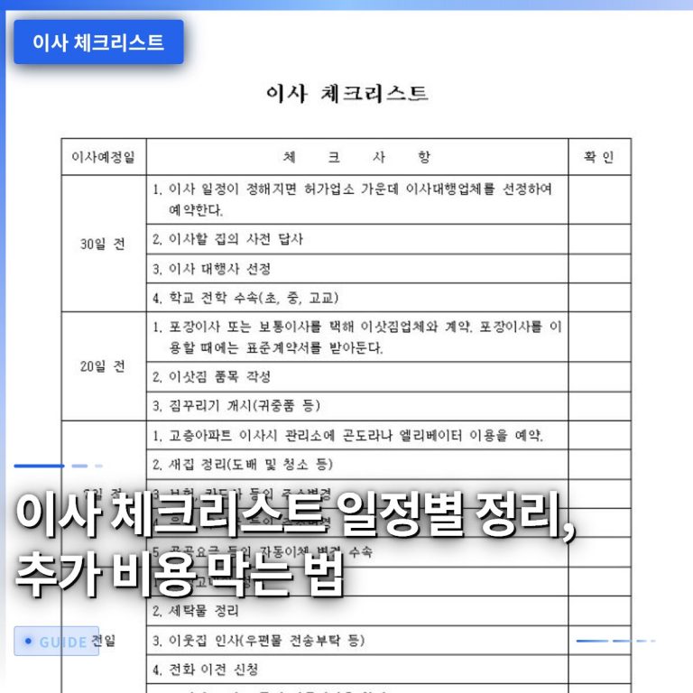 이사 체크리스트 일정별 정리, 추가 비용 막는 법